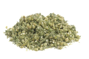 Yarrow herb, dried Achillea millefolium leaf and flower, organic
